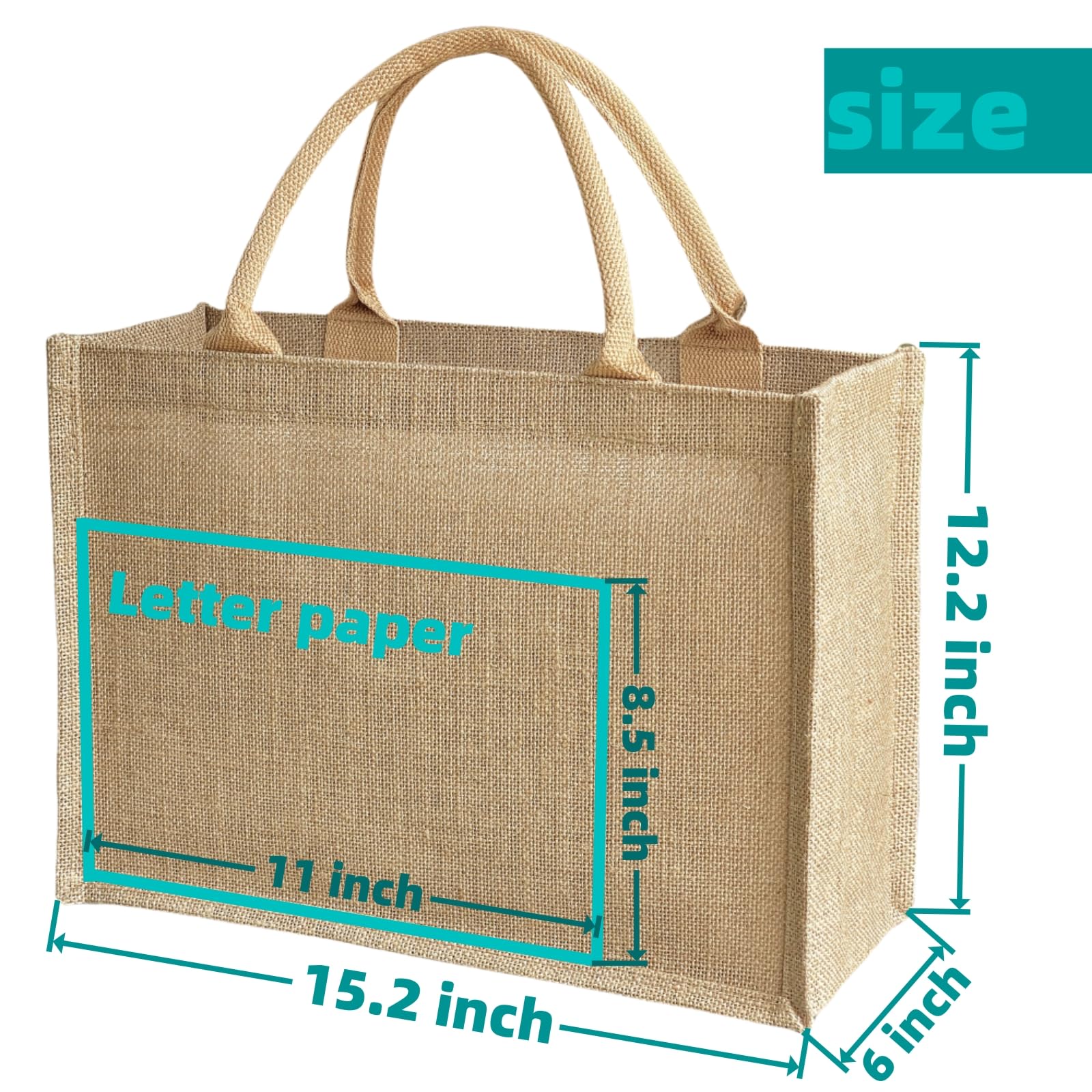 15 Pcs Jute handbag burlap tote bags Travel holiday Wedding Bridesmaids welcome bags Party Holiday Women's gifts Handmade linen DIY reusable beach sundries storage bag 15.2 x 12.2 x 6 inch