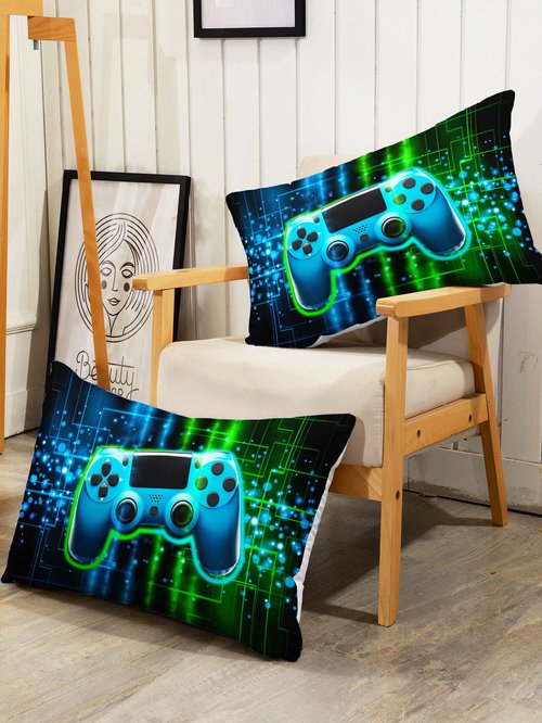 Datura home Video Gamer Sheet Set 4Pcs Kids Green Black Gamepad Modern Gamer Gaming Printed Sheet Set with 1 Flat Sheet and 1 Fitted Sheet + 2 Pillowcases for Boys(Gamepad Queen)