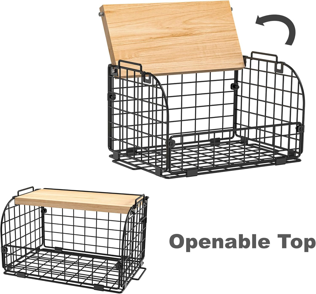 Skiennix Stackable Wire Baskets - Openable Top Kitchen Organizer for Fruits, Veggies & Snacks | 2 Set