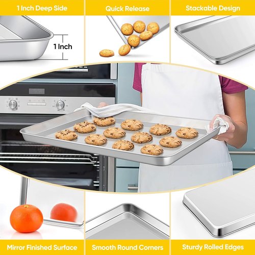 Homikit Baking Sheet Set - 2 Pack 18” x 13” Stainless Steel Cookie Pans | Heavy Duty, Nonstick & Dishwasher Safe