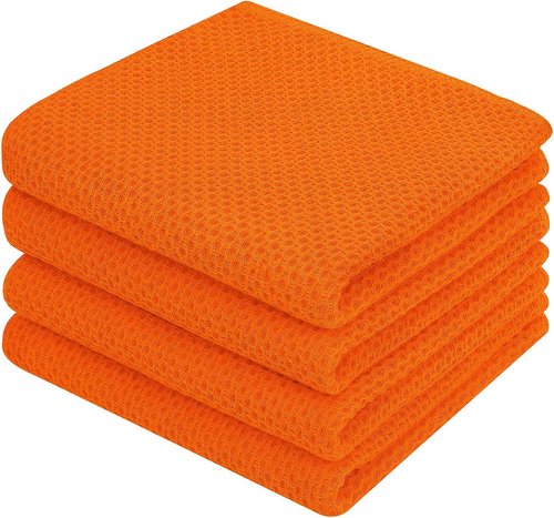 Homaxy Kitchen Dish Towels - Ultra Soft 100% Cotton Waffle Weave, Quick Drying, 13 x 28 Inches, 4-Pack | Orange