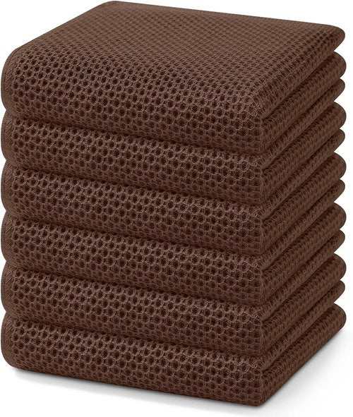 Homaxy Kitchen Dish Towels - Ultra Soft 100% Cotton Waffle Weave, Quick Drying, 13 x 28 Inches, 6-Pack, Coffee