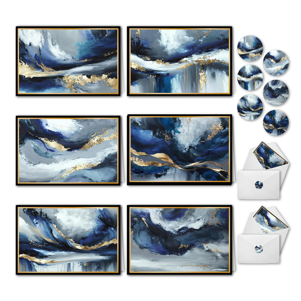 smart scribbles Rainbow Agate Blank Note Cards Set, 24 Cards with Envelopes, 4x6 Inches, Gold Foil Border, Thank You Cards with Seals