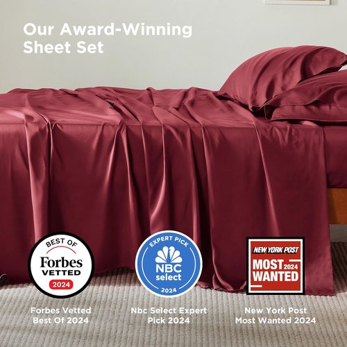 Bedsure Cooling Bed Sheets - Soft Rayon from Bamboo, Breathable & Deep Pocket Up to 16" | Luxurious Burgundy