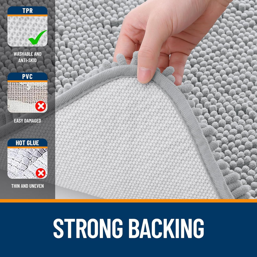 OLANLY Large Bath Rugs - Extra Soft Chenille with Rubber Backing | Quick Dry & Machine Washable, Light Grey 44x32