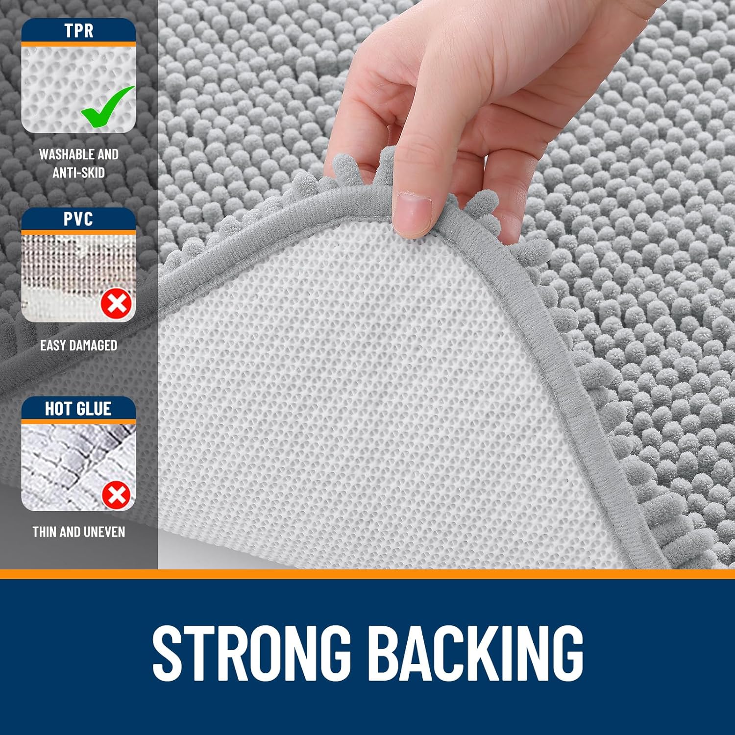 OLANLY Large Bathroom Rugs - Extra Soft Chenille Bath Mats | Quick Dry, Machine Washable, Light Grey 47x32