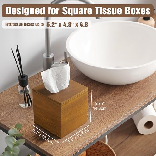 Dreamkey Acacia Wood Tissue Box Cover, Square Tissue Box Holder with Removable Top Lid, Solid Wooden Tissue Box Dispenser for Bathroom, Bedroom, Office