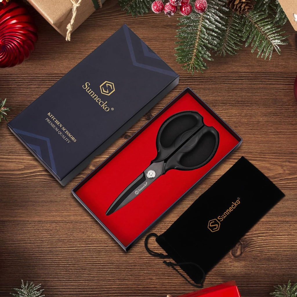 Sunnecko Kitchen Scissors - Heavy Duty Titanium Coated Shears with Micro Serrated Blades | All Purpose Kitchen Tool