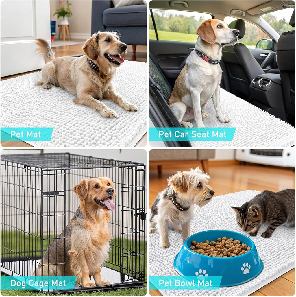OLANLY Dog Door Mat - Absorbent Non-Slip Mud Mat for Indoor Use | Quick Dry Chenille 30x20, White