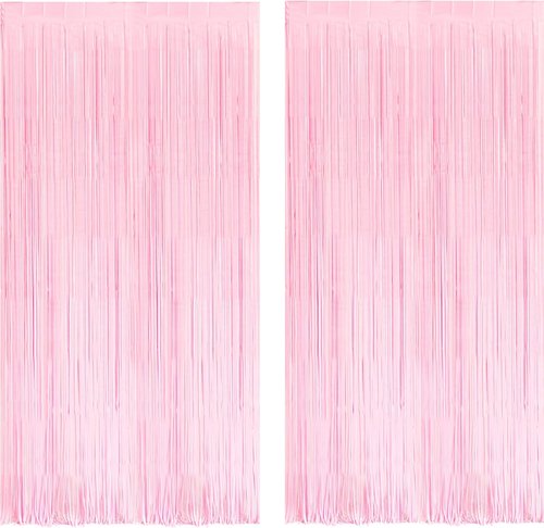 BRAVESHINE Pastel Pink Fringe Curtains - 2 Pack Photo Booth Backdrop for Parties & Celebrations