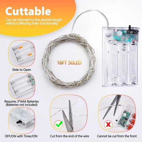 Joomer LED Fairy Lights - 4 Pack 16FT Battery Operated Starry String Lights with Timer | Warm White Indoor Decor