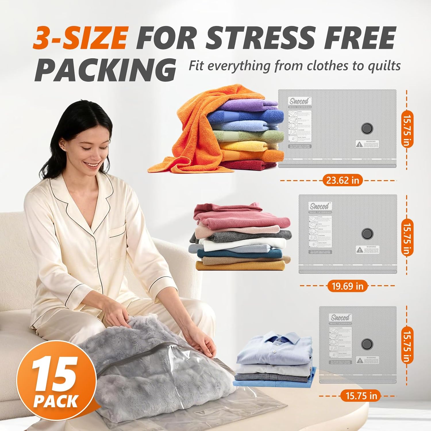 Vacuum Storage Bags 15 Pack by [Brand Name] - Premium Tear-Resistant with Electric Pump | Space-Saving Travel Essentials