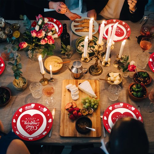QZYL 50 PCS Valentines Plates, Disposable Round Heart Plate, 9" Paper Happy Valentine Day Design Red Heart Plates Love Plate, Love Valentines Decorations for Party Wedding Birthday Anniversary