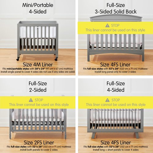 Halo Mini Crib Breathable Mesh Liner for Mini Crib, Classic 3mm Mesh, White, Size 4M Covers 4 Sides FITS MINI Cribs with 38x24” Mattress ONLY