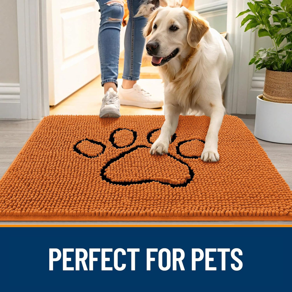 OLANLY Dog Door Mat - Absorbent Non-Slip Muddy Paws Mat | Quick Dry Chenille, 30x20, Paw Print Design