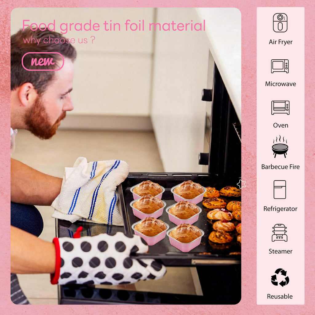 NPLUX 60 Pack Mini Cake Pans with Lids Mini Aluminum Pans, Disposable Loaf Pans Cupcake Liners with Lids for Pudding, Souffle, Party, Wedding, Mothers Day Party Favors(Pink, 5 oz)