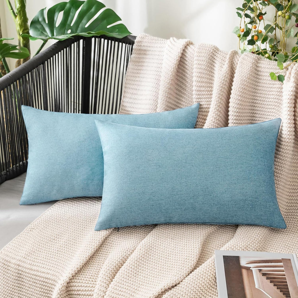 MIULEE Decorative Outdoor Throw Pillow Covers - Waterproof Faux Linen Cushion Cases | 20x12 Inch, Blue Gray, Pack of 2