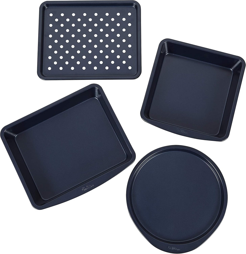 Wilton Diamond-Infused Nonstick Baking Set - 4 Piece Navy Blue Bakeware for Small Batches, Durable & Dishwasher Safe