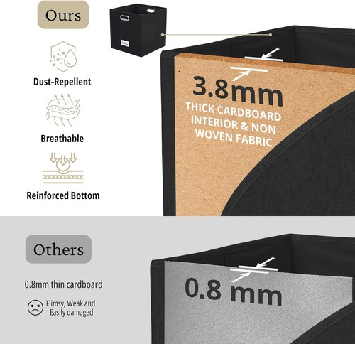 DECOMOMO Black Storage Bins - 11-Inch Cube Felt Baskets with Labels | Set of 6 for Organized Spaces
