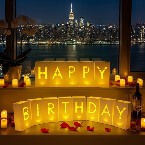 Velsyn “Happy Birthday” Light up Letters - Luminary Paper Bags for Birthday Banner and Sign