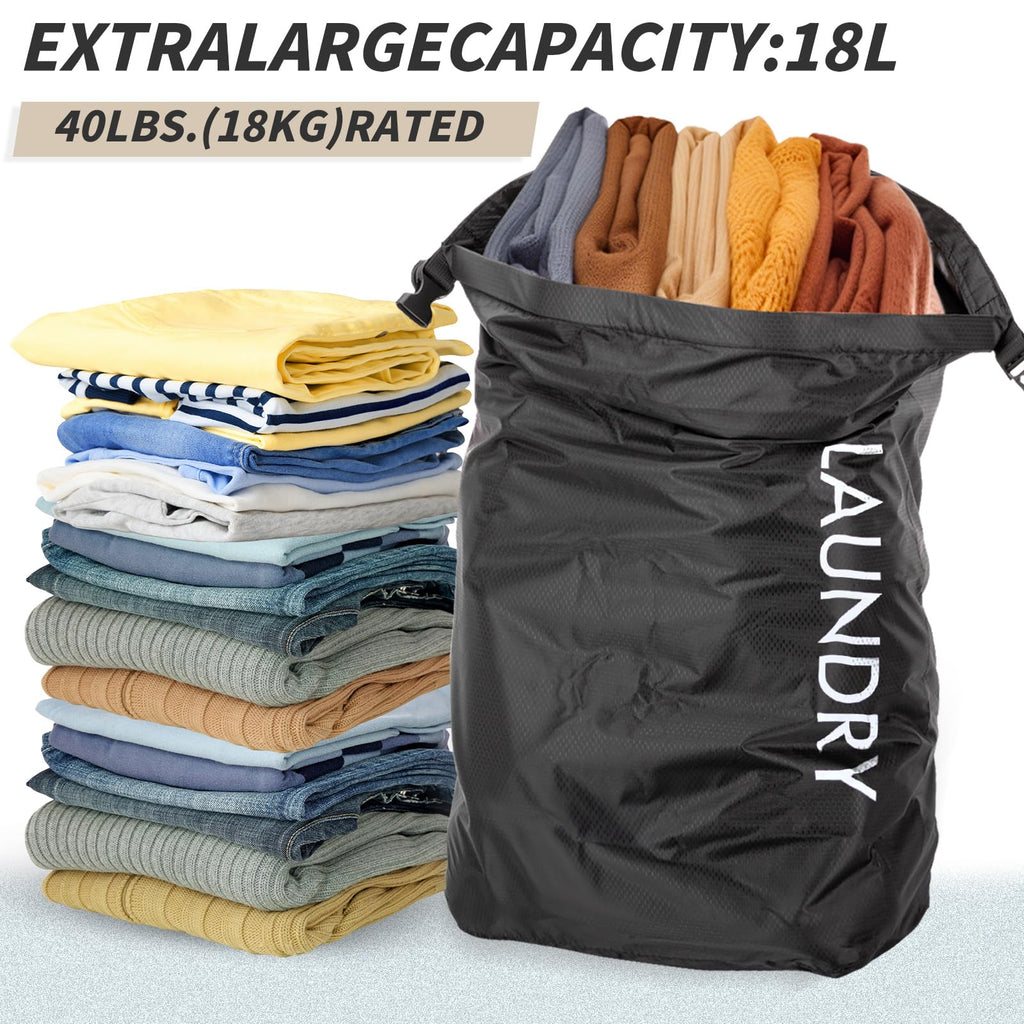 Travel Laundry Bag, Vacuum Compression Dirty Clothes Travel Bag Waterproof Wet Dry Bags Large Capacity Space Saver Bags Reusable Camp Clothes Organizer for Sports College Dorm Laundromat (1 Pcs )Black