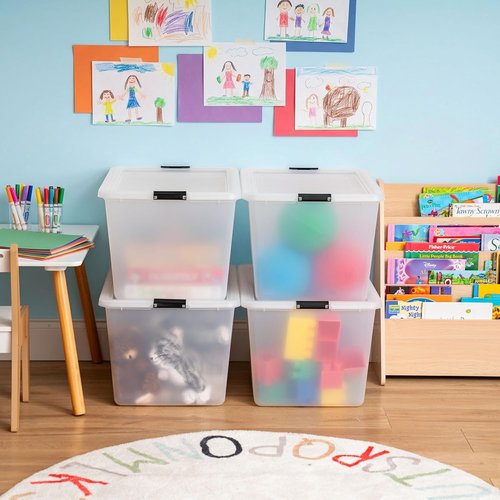 IRIS USA 4-Pack High-Capacity Clip Storage Boxes - 55 Quart Latching Lids for Home & Office Organization