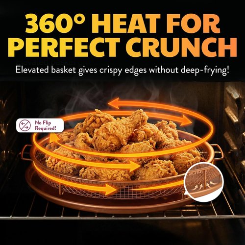 GOTHAM STEEL 2-Piece Copper Air Fryer Tray Set - Non-Stick Crisper Baskets for Oven & Dishwasher Safe Use