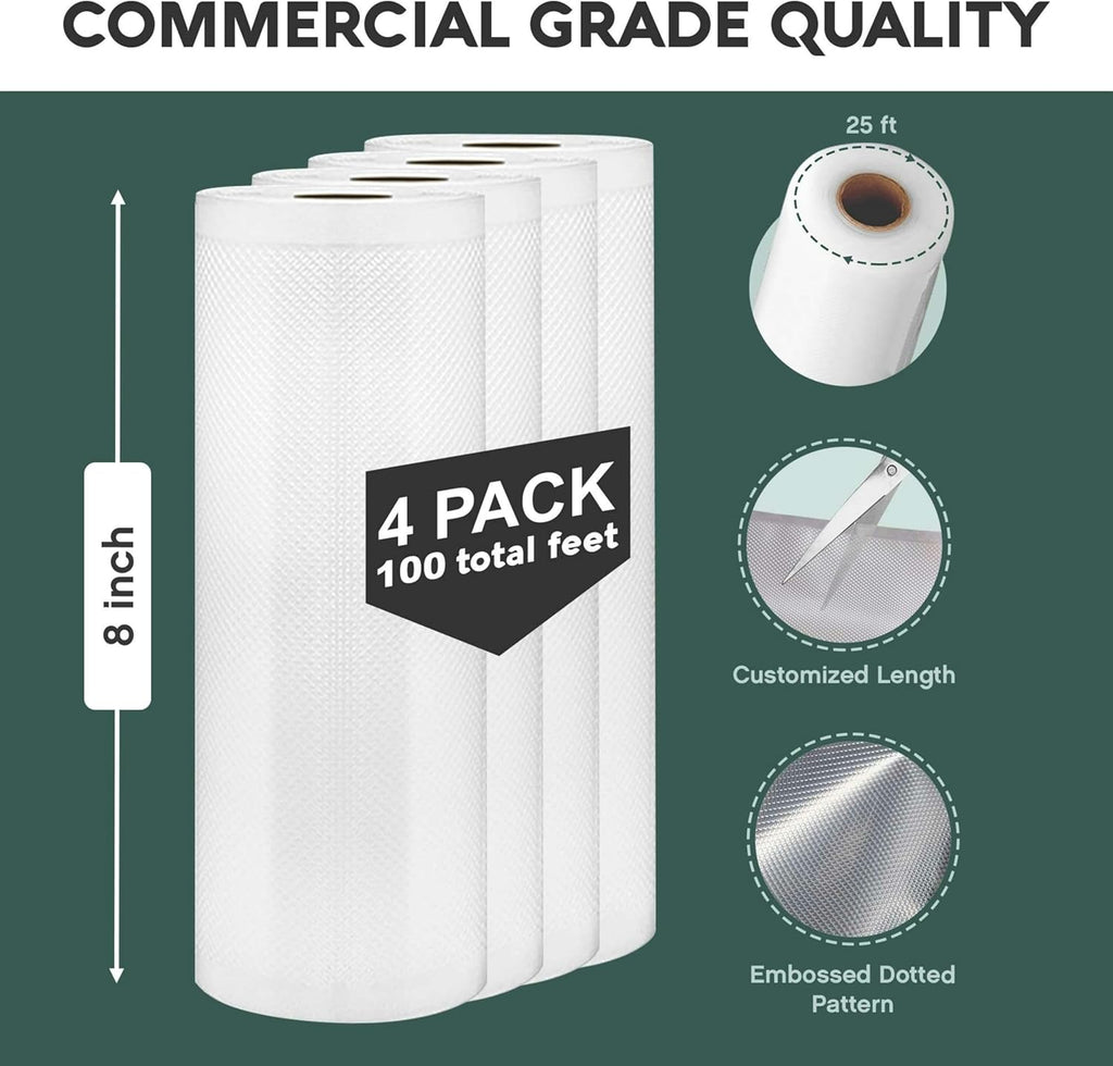 Avid Armor Vacuum Sealer Bags - Heavy Duty 8x25 Rolls | BPA-Free Food Storage & Sous Vide | 4 Pack