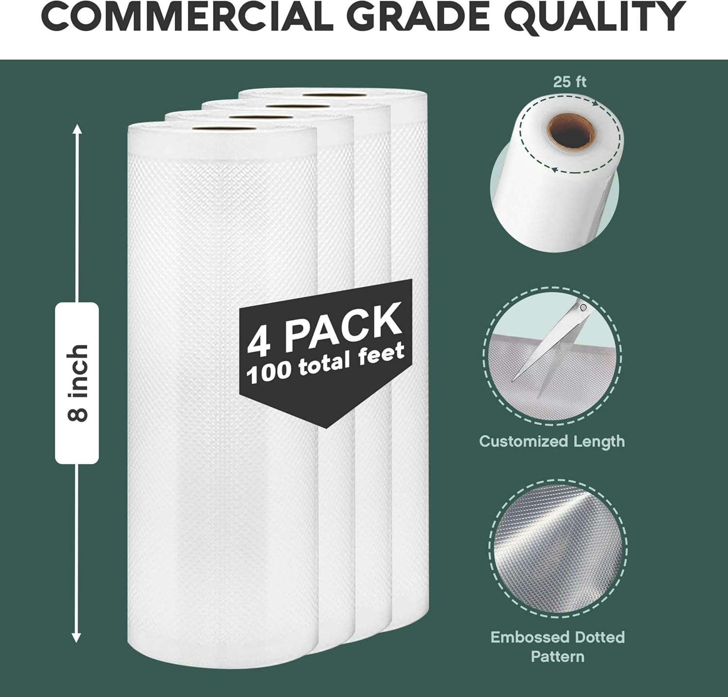 Avid Armor Vacuum Sealer Bags - Heavy Duty 8x25 Rolls | BPA-Free Food Storage & Sous Vide | 4 Pack