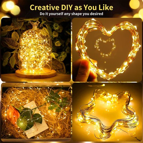 Bsgifts Rechargeable Fairy Lights Battery Operated, 33ft 100 LEDs String Lights with Remote, Waterproof, Mini Twinkle Lights for Bedroom, Christmas, Wedding, Indooor Outdoor Decor, Warm White
