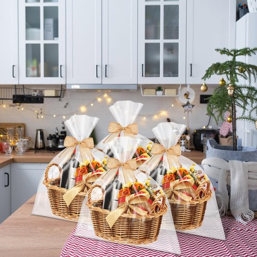GlikCeil 4 Sets Basket for Gifts Empty Large Wicker Baskets with Gift Bags and DIY Bow Rectangular Woven Stackable Goodies Basket with Handle for Baby Shower Birthday Wedding Housewarming