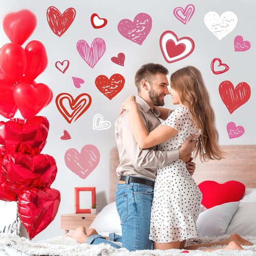 JarThenaAMCS 9 Sheets Valentine Wall Stickers Love Heart Wall Decals Large Room Mural Stickers for Wedding Anniversary Party, 7.9 x 11.8 Inch