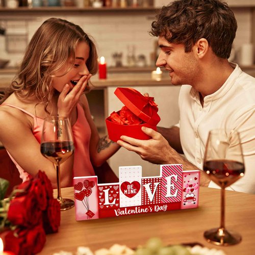 Reversible Wooden Love & Lucky Sign, Valentine’s Day and St. Patrick’s Day Double-Sided Tabletop Décor Centerpiece