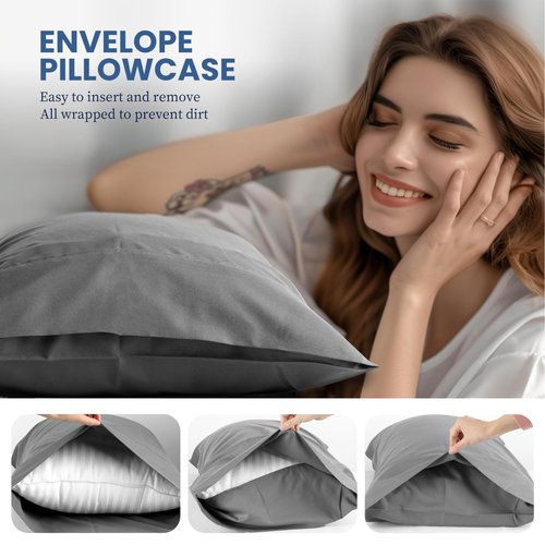 Simple Deluxe 4 Piece Queen Size Sheet Set, Hotel Luxury Bed Sheets, Wrinkle Free - Deep Pockets - Breathable & Cooling Sheet- Easy Care (Queen, 02-Grey)