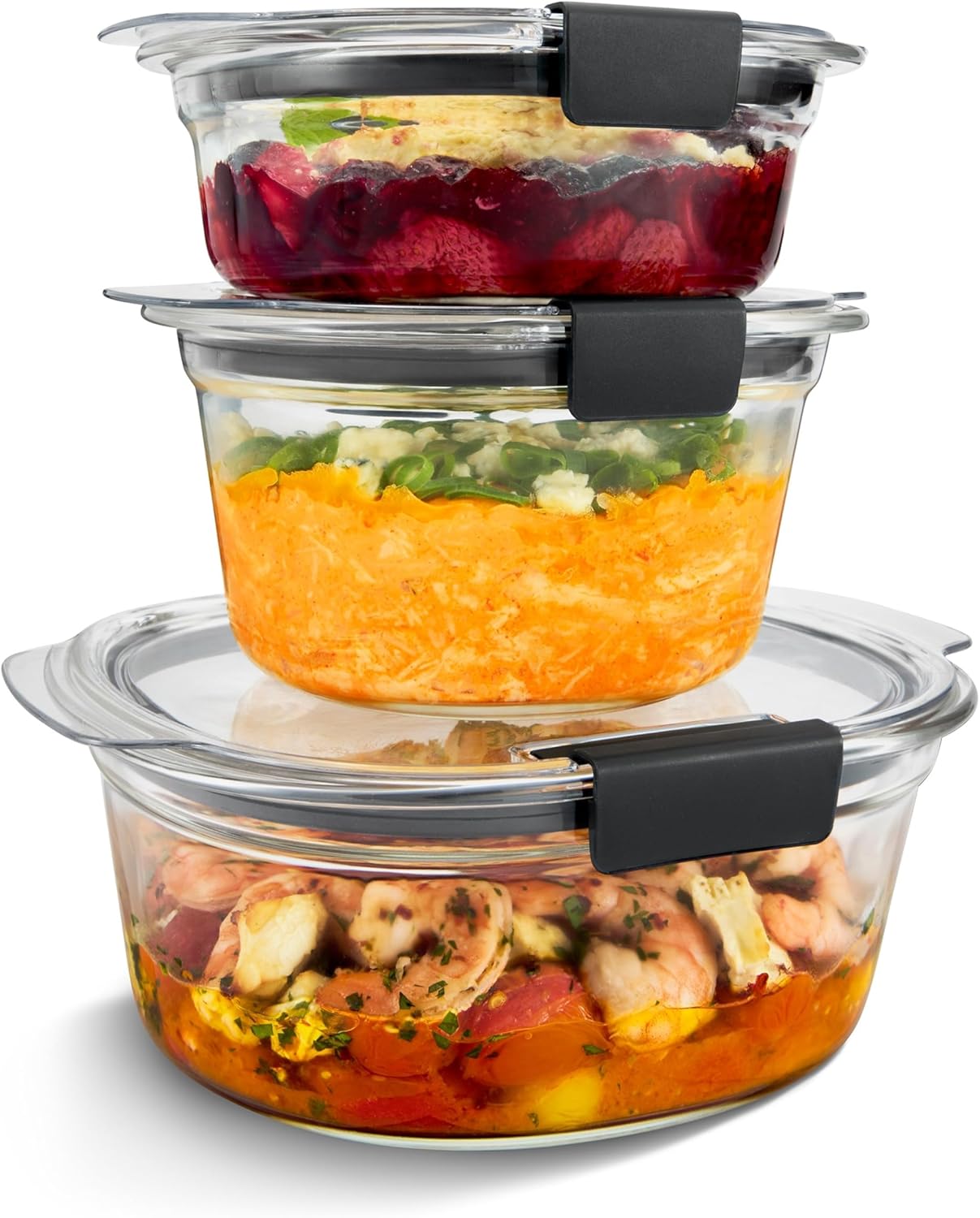 Rubbermaid Brilliance® Glass Round Food Storage Containers - Leak-Proof 6-Piece Set for Meal Prep