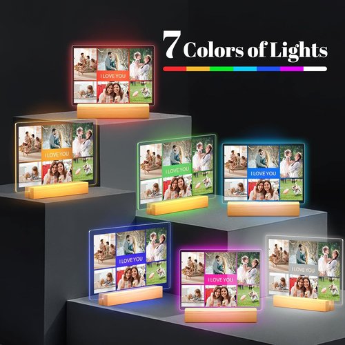Greysky Custom Picture Frames - Personalized Photo Frame with Night Light | Unique Anniversary & Birthday Gifts for Him & Her