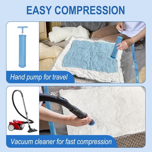 Fygrip Vacuum Storage Bags - Space-Saving Vacuum Seal Bags with Hand Pump | 10 Medium Plastic Bags for Clothing, Travel & Comforters