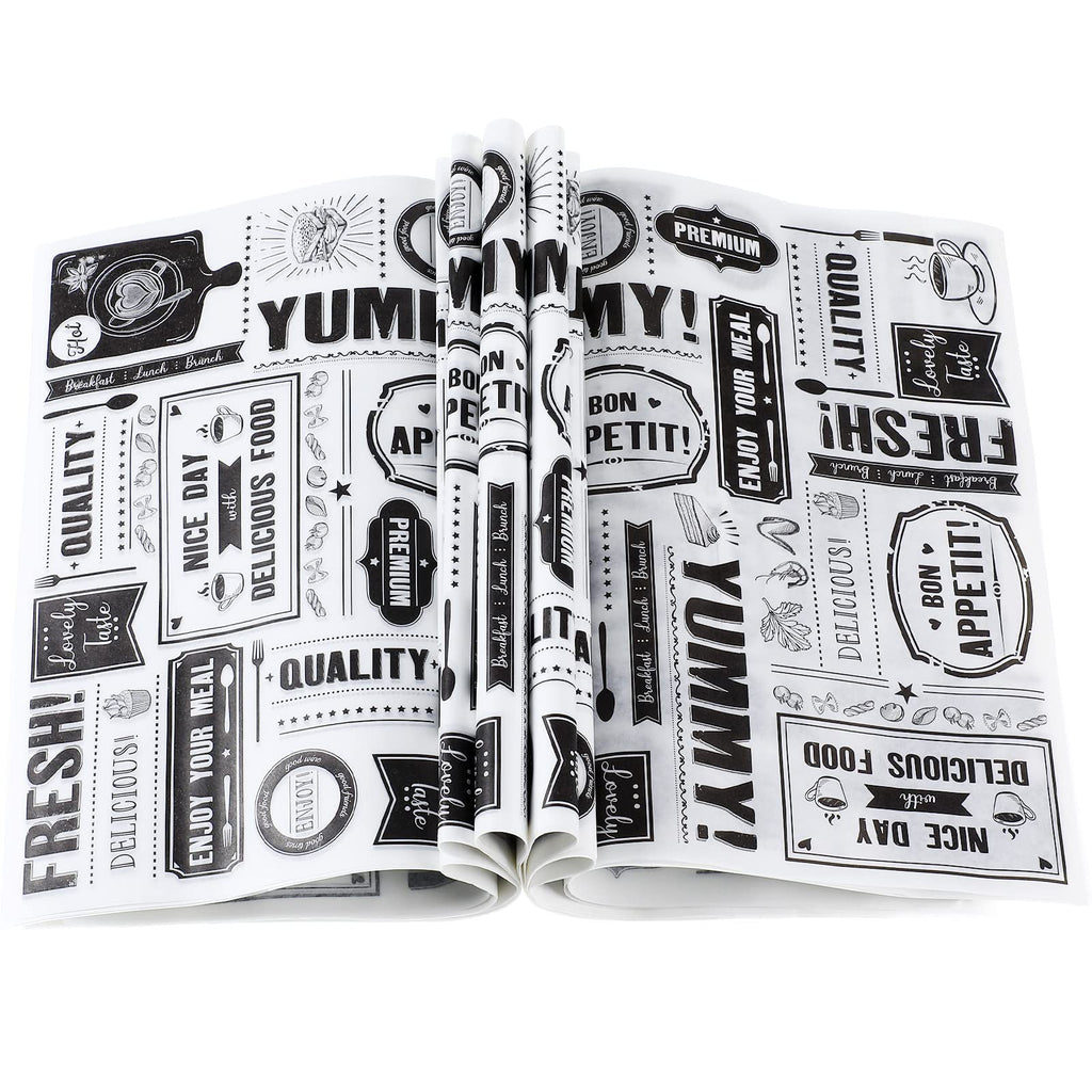 Chinco 1000 Pieces Newsprint Wax Paper Sheets Newspaper Theme Food Wrap Paper Grease Resistant Tray Liners Waterproof Wrapping Tissue Food Picnic for Kitchen Baking Hamburger (White Background)