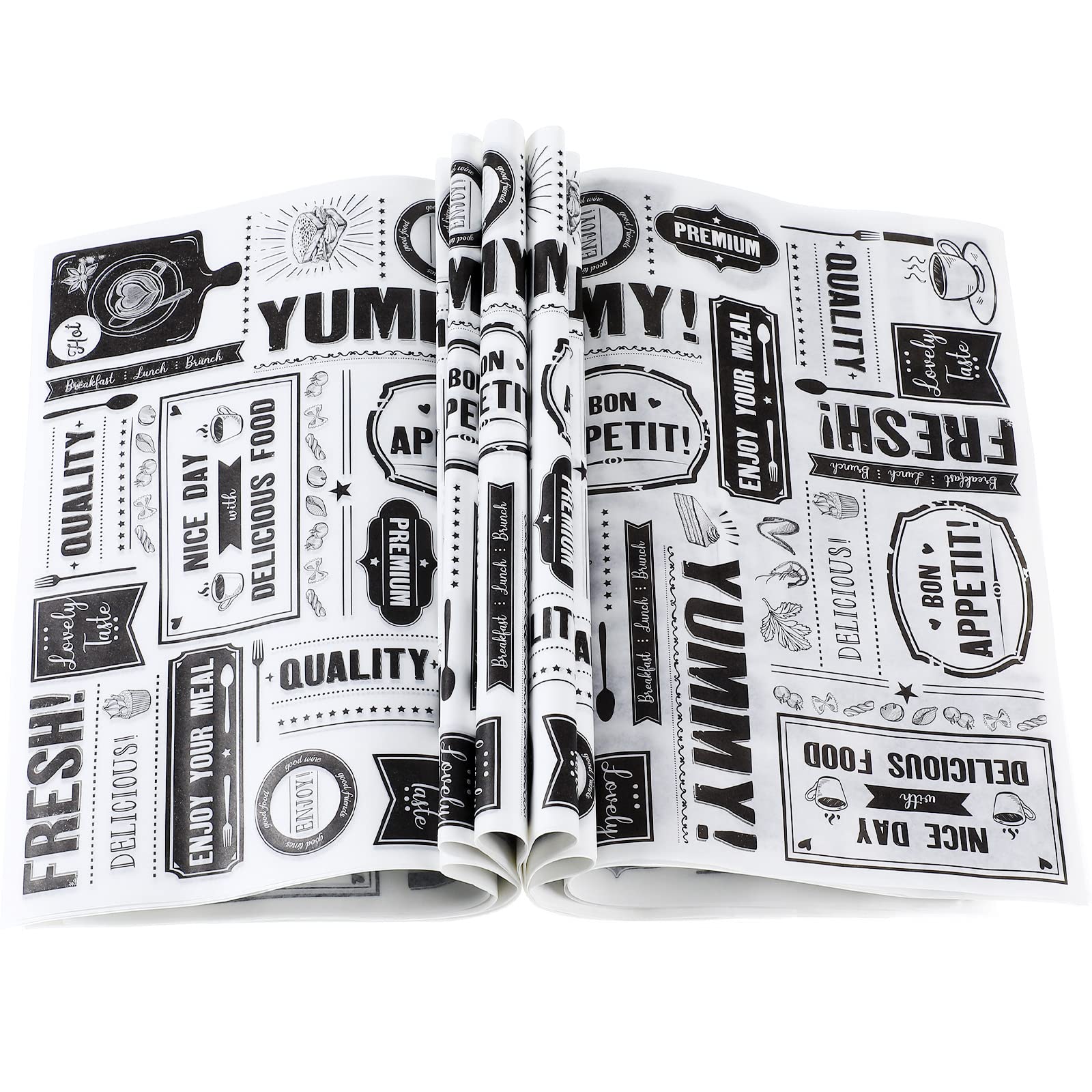 Chinco 1000 Pieces Newsprint Wax Paper Sheets Newspaper Theme Food Wrap Paper Grease Resistant Tray Liners Waterproof Wrapping Tissue Food Picnic for Kitchen Baking Hamburger (White Background)