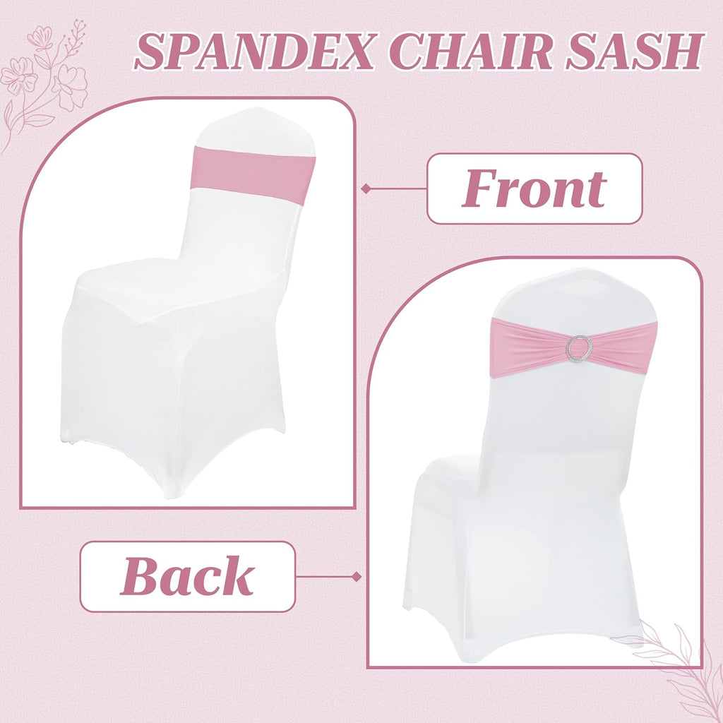 MDS Spandex Chair Sashes - Premium Stretch Covers with Buckle Slider for Weddings & Events | Pack of 10 - Pink