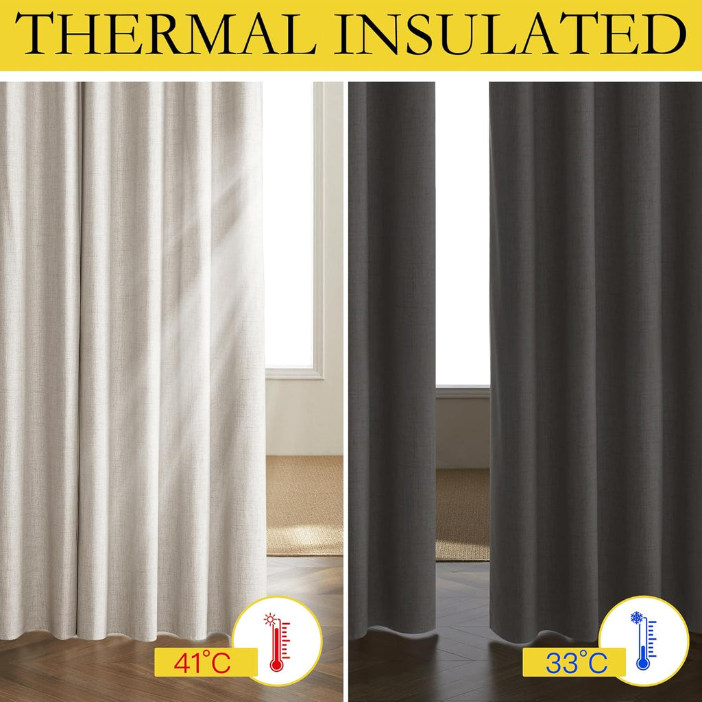 NICETOWN Blackout Thermal Curtains - Vintage Open Linen Weave, 63" Long, Soundproof Drapes, Set of 2, 42" Wide