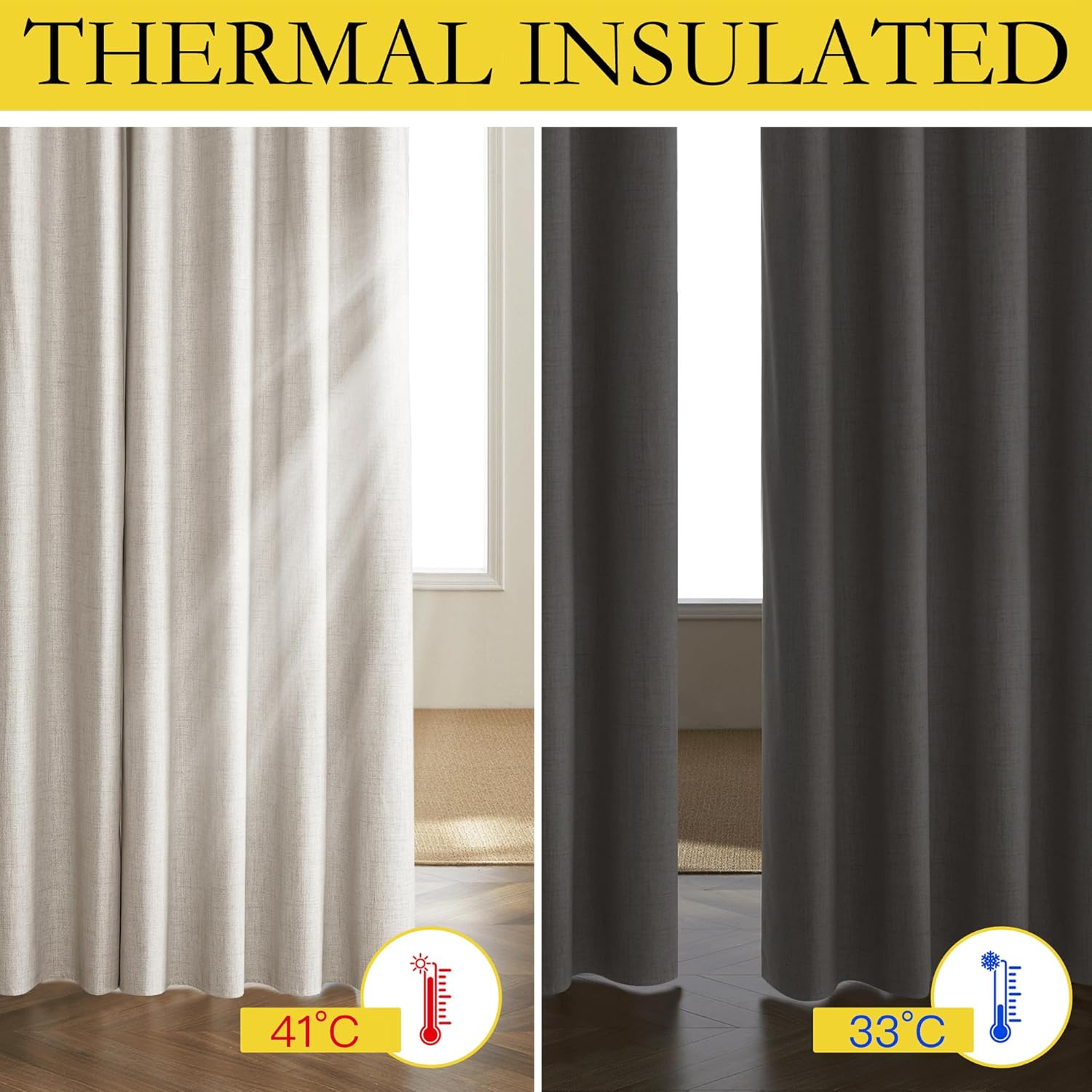 NICETOWN Blackout Thermal Curtains - Vintage Open Linen Weave, 63" Long, Soundproof Drapes, Set of 2, 42" Wide