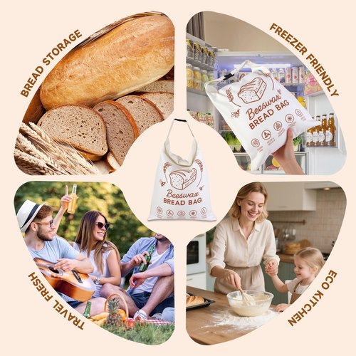 2 Packs Beeswax Bread Bags for Homemade Bread Sourdough, XL Linen Reusable Bread Bag for Homemade bread, Sourdough Bread Storage Bags to Keep Fresh - 17x13 Inch