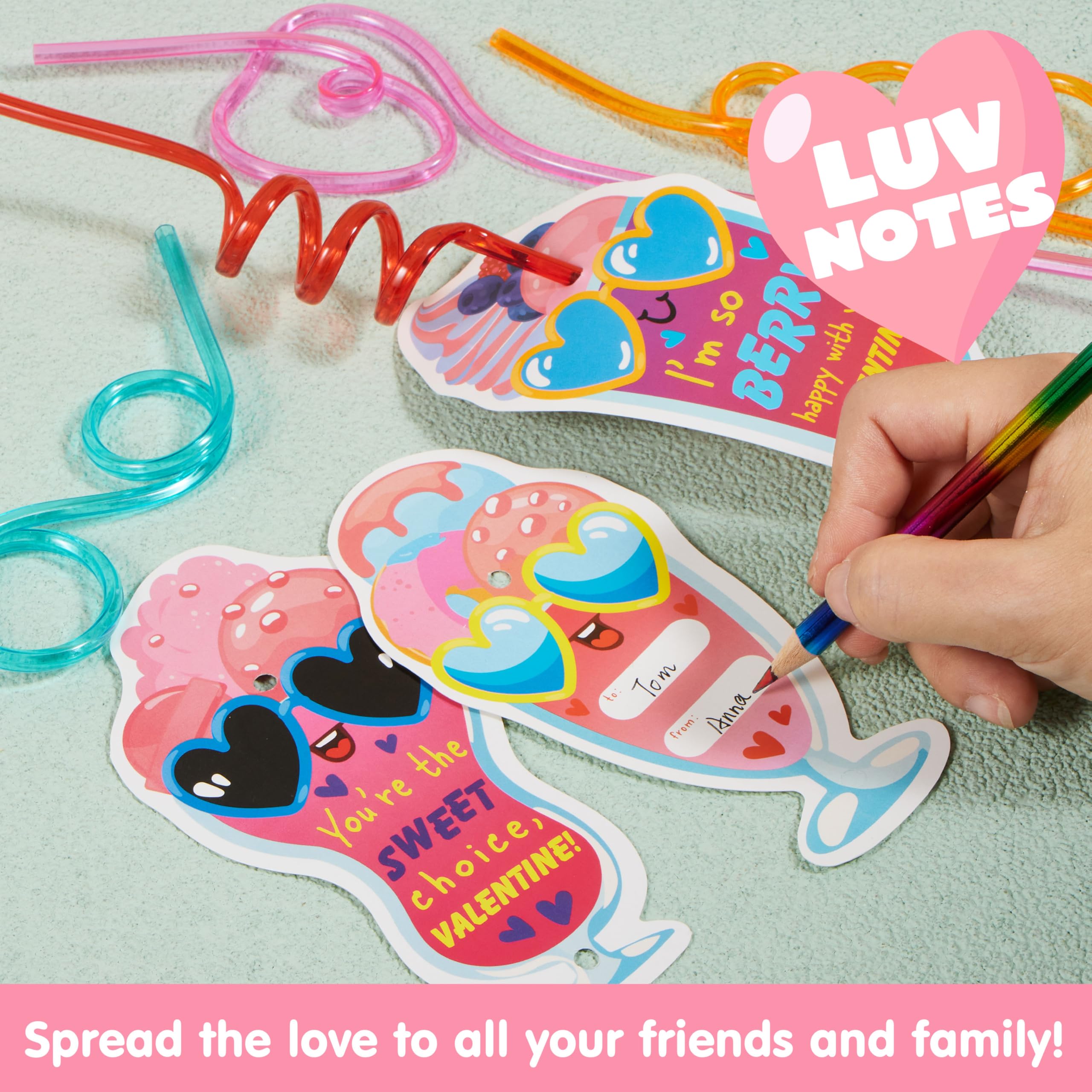 JOYIN 36 Pack Valentines Day Gift Cards with Colorful Loop Reusable Drinking Straws for Kids Valentine Party Favor, Classroom Gift Exchange, School Prizes