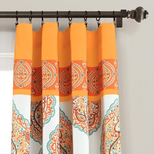 Lush Decor Harley Light Filtering Window Curtain Panels Pair 52" W x 84" L, Tangerine - Boho Curtains for Living Room - Maximalist Bedroom Curtains