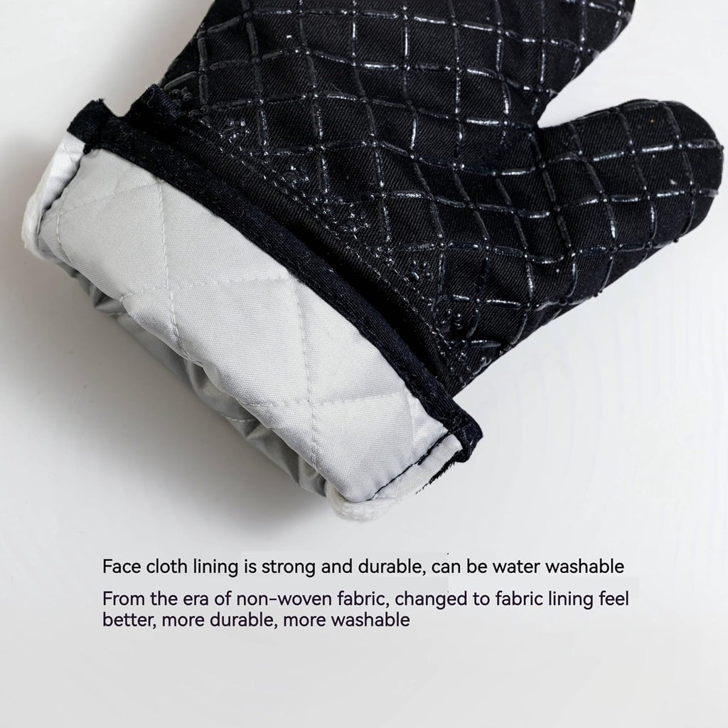 Skiennix Oven Mitts Set - 4-Piece Heat Resistant Kitchen Mitts & Pan Racks | Non-Slip Silicone, Black