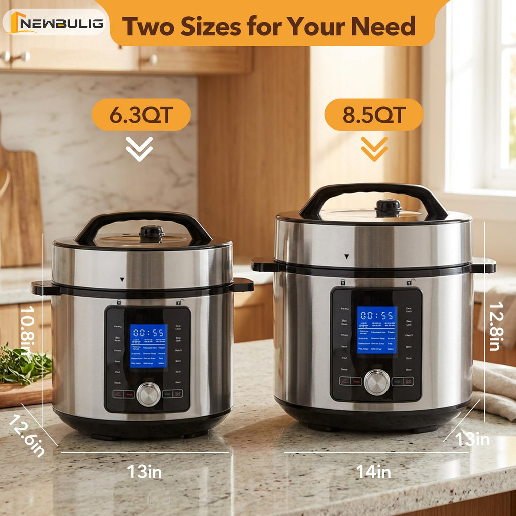 NEWBULIG 6.3 Quart Electric Pressure Cooker, Stainless Steel Multi Cooker Pressure, 24-in-1 Slow Cooker for Rice, Meat Stew, Porridge, Multigrain, Soup, Bean, Bake, Steam, Yogurt Maker