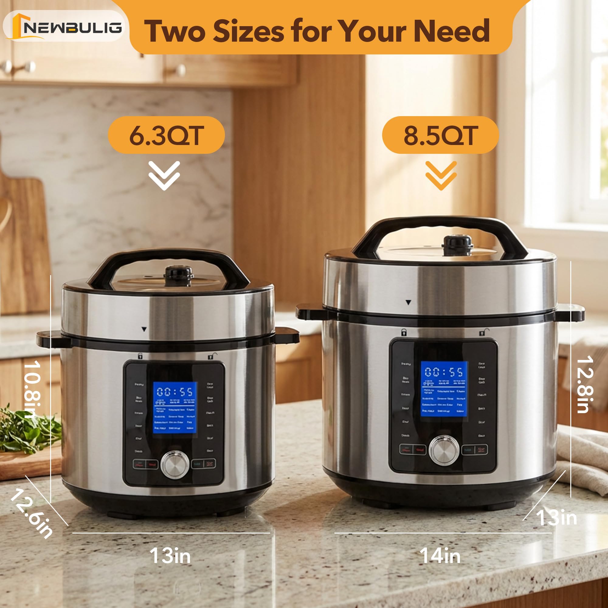 NEWBULIG 6.3 Quart Electric Pressure Cooker, Stainless Steel Multi Cooker Pressure, 24-in-1 Slow Cooker for Rice, Meat Stew, Porridge, Multigrain, Soup, Bean, Bake, Steam, Yogurt Maker