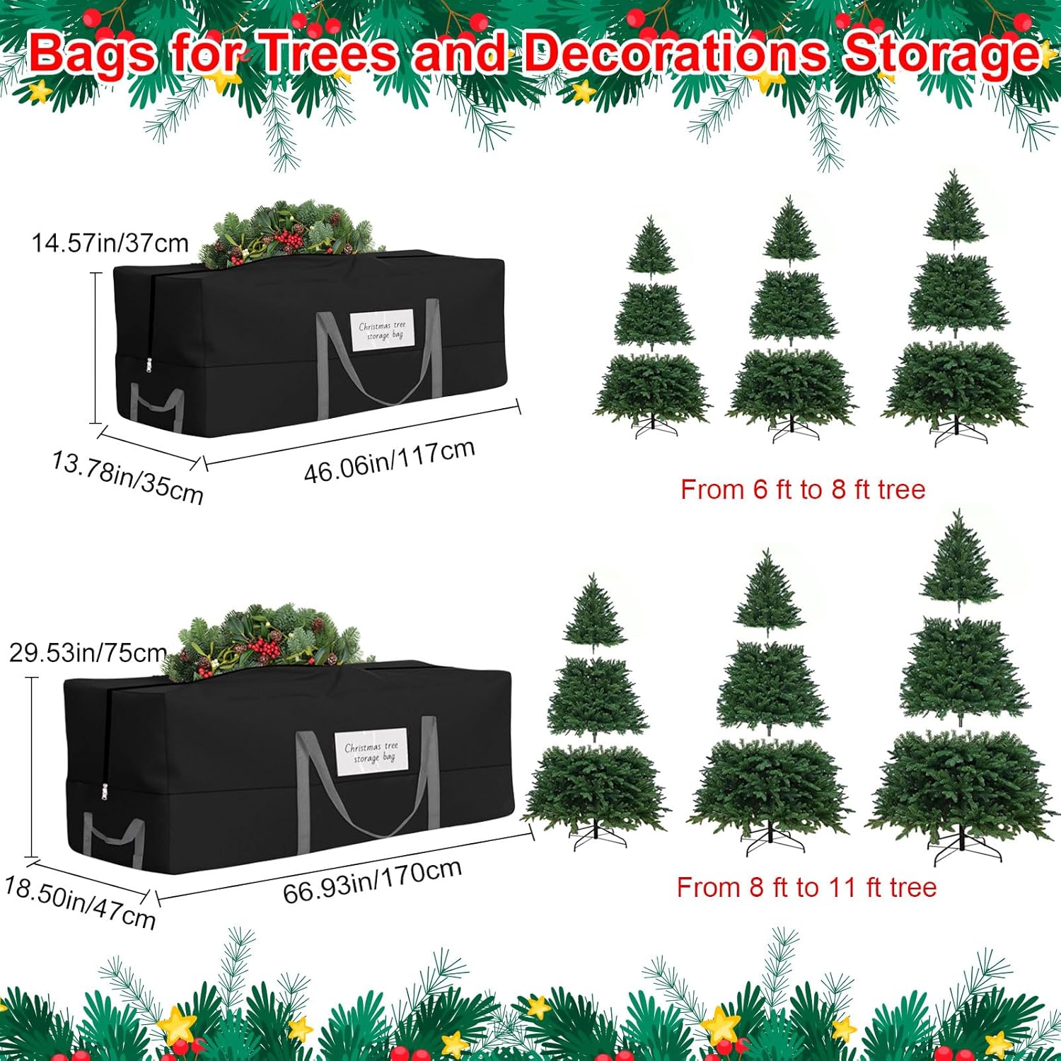 Skiennix Christmas Tree Storage Bag - Heavy-Duty 600D Oxford for 8 Ft Trees | Reinforced Handles & Zipper Pocket