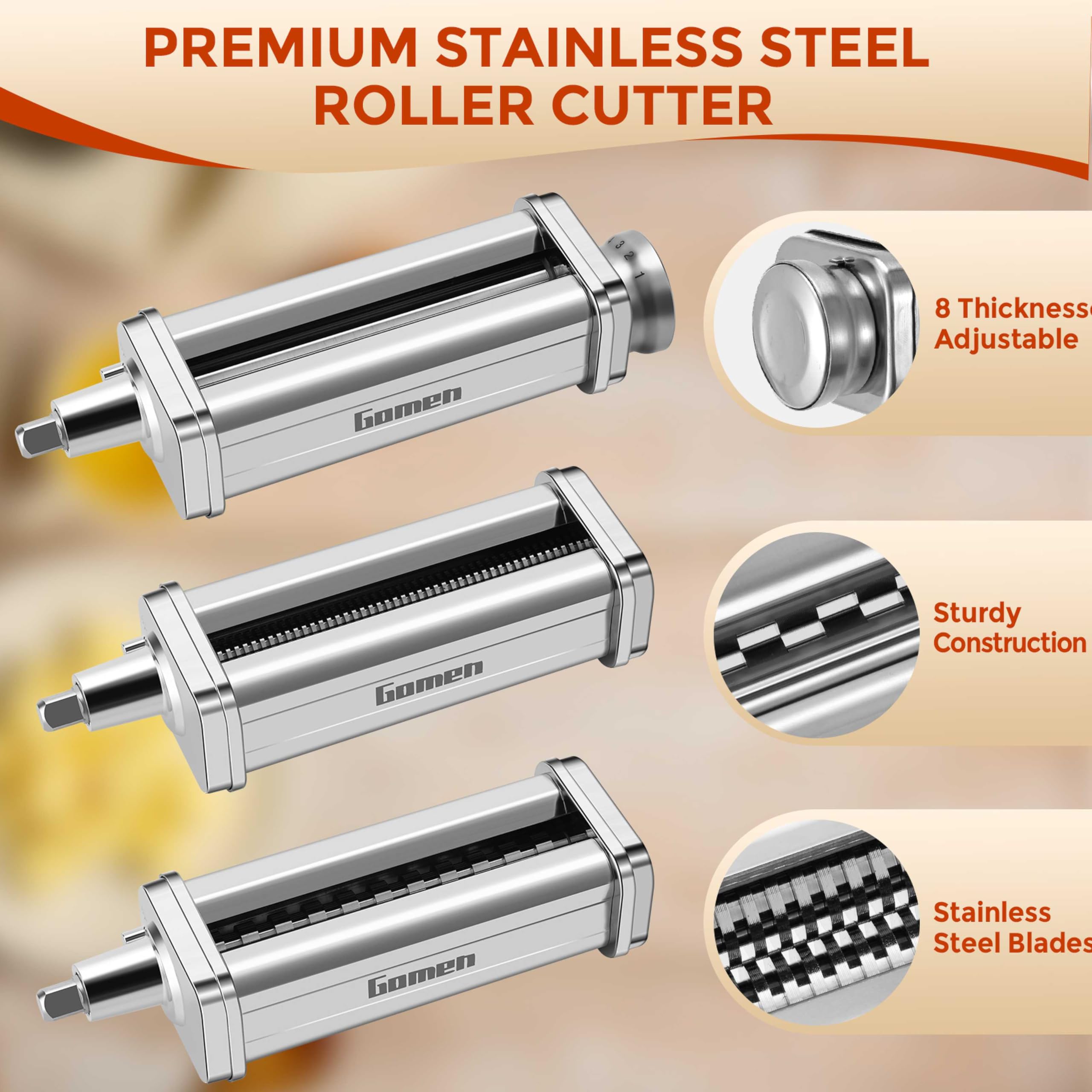 3 PCS Pasta Attachment for all KitchenAid Stand Mixer, Classic Pasta Maker Set Included Pasta Roller, Spaghetti Cutter and Fettuccine Cutter, Durable Pasta maker accessories